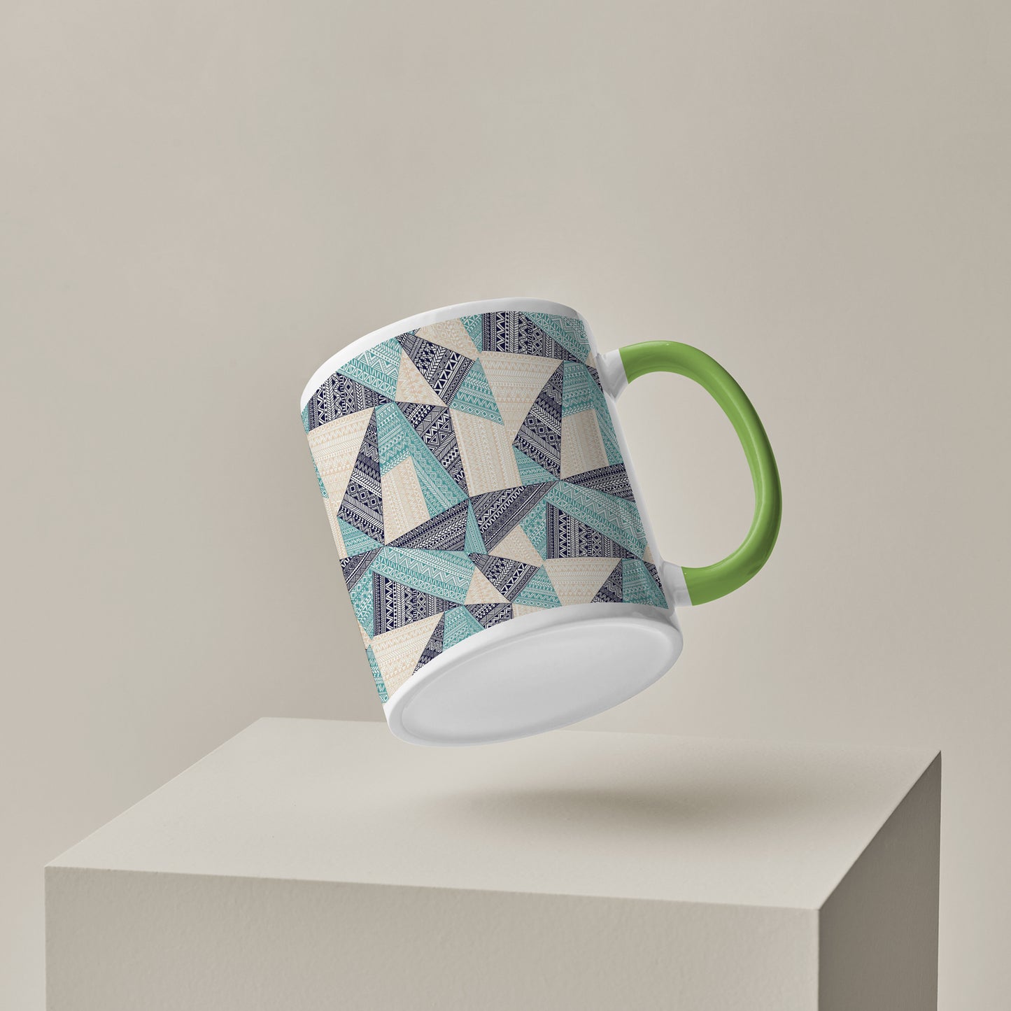 triangle seamless pattern in patchwork style design Pattern Lite Green Handle 330 ml Coffee Mug