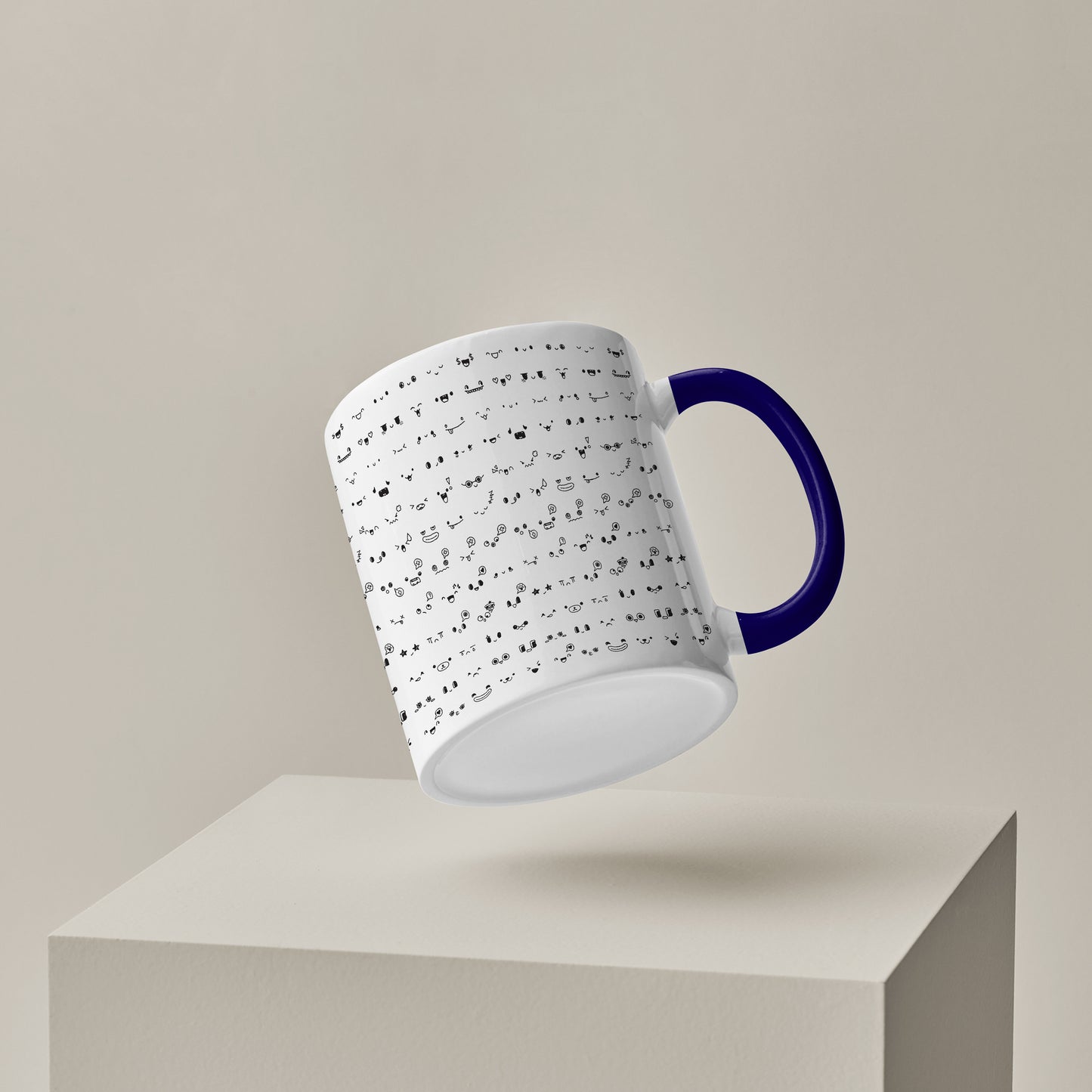 kawaii faces doodle art design Pattern Dark Blue Handle 330 ml Coffee Mug