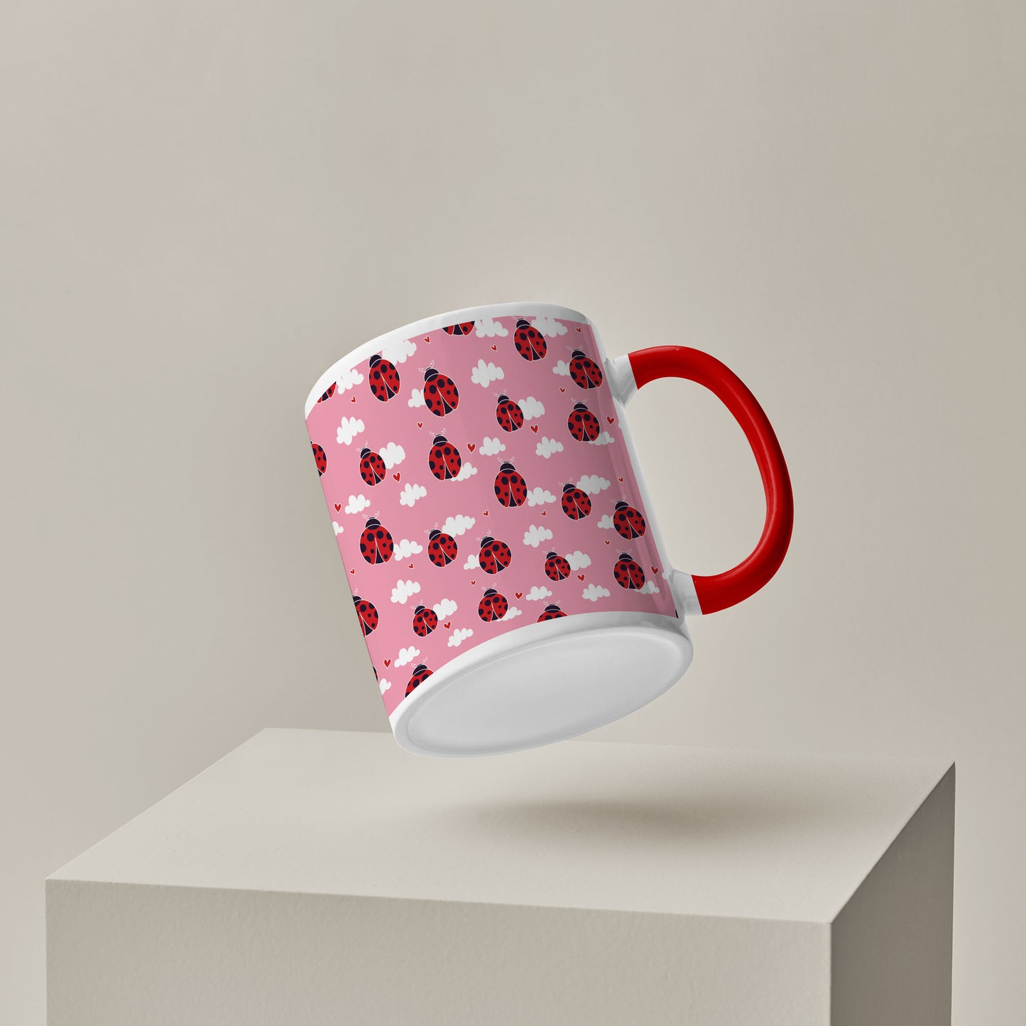 Ladybug pattern design Red Handle 330 ml Coffee Mug