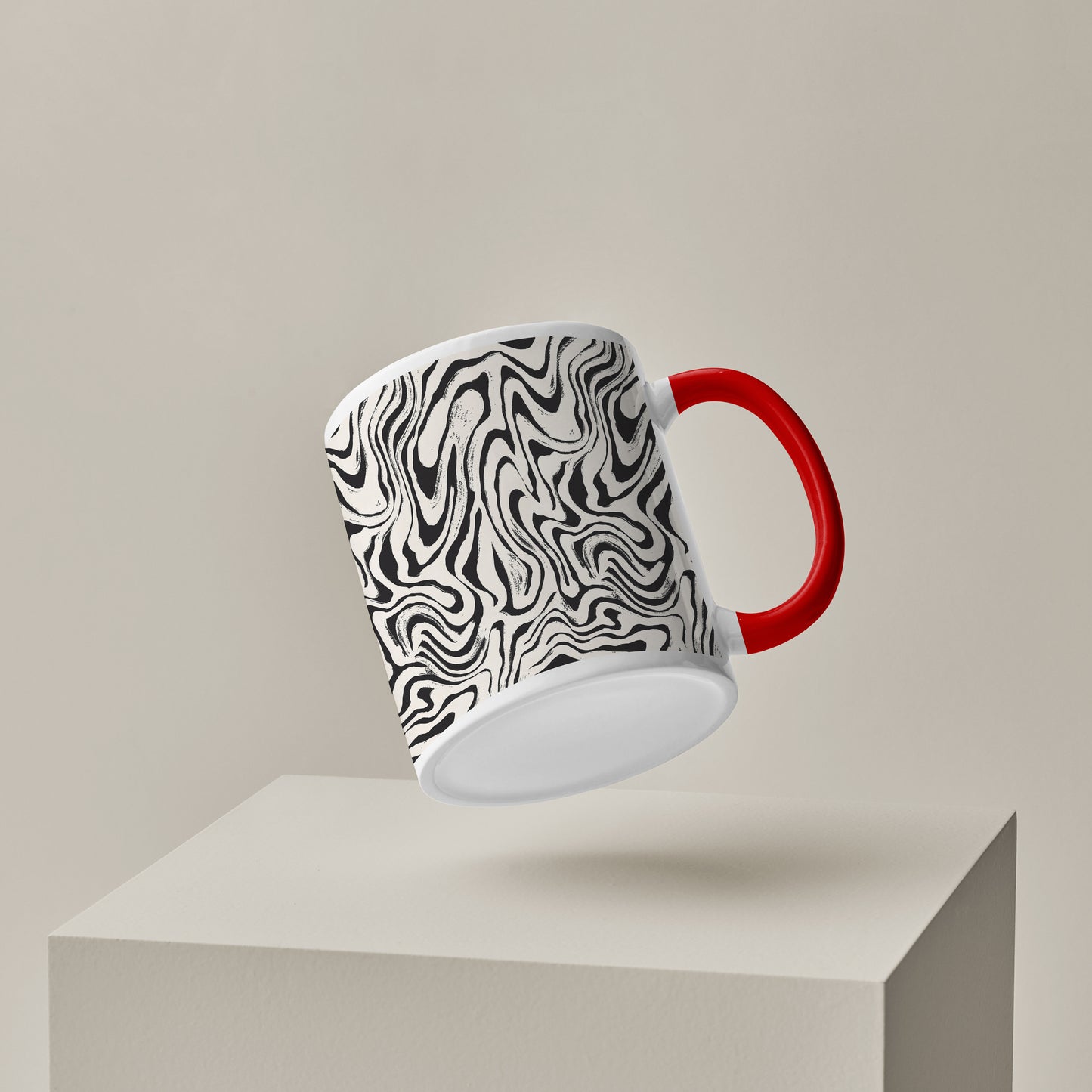Sophisticated Curated Pattern Red Handle 330 ml Coffee Mug