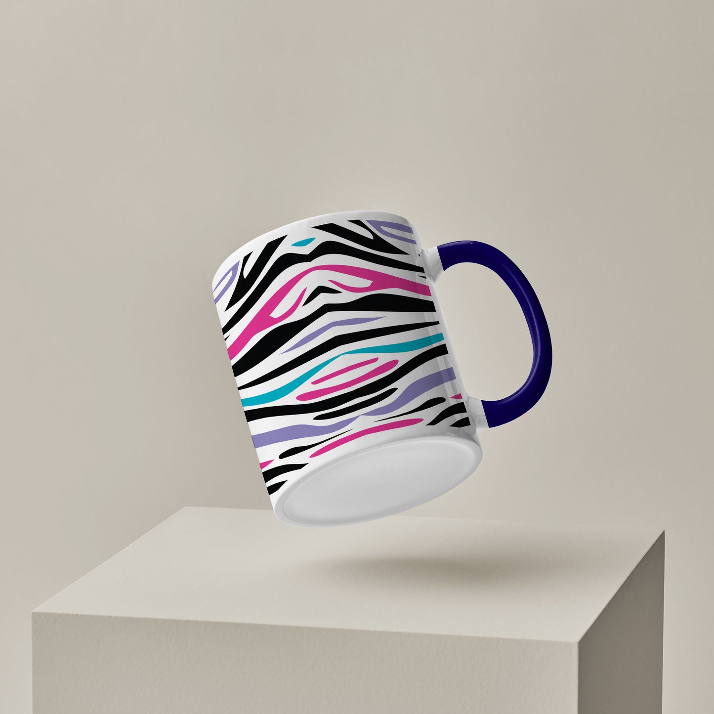 Colorful Tiger Skin with Waving effect Pattern Dark Blue Handle 330 ml Coffee Mug
