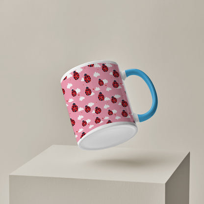 Ladybug pattern design Pattern Sky Blue Handle 330 ml Coffee Mug