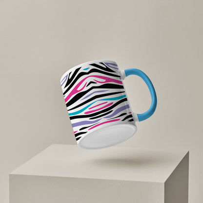 Colorful Tiger Skin with Waving effect design pattern Sky Blue Handle 330 ml Coffee Mug