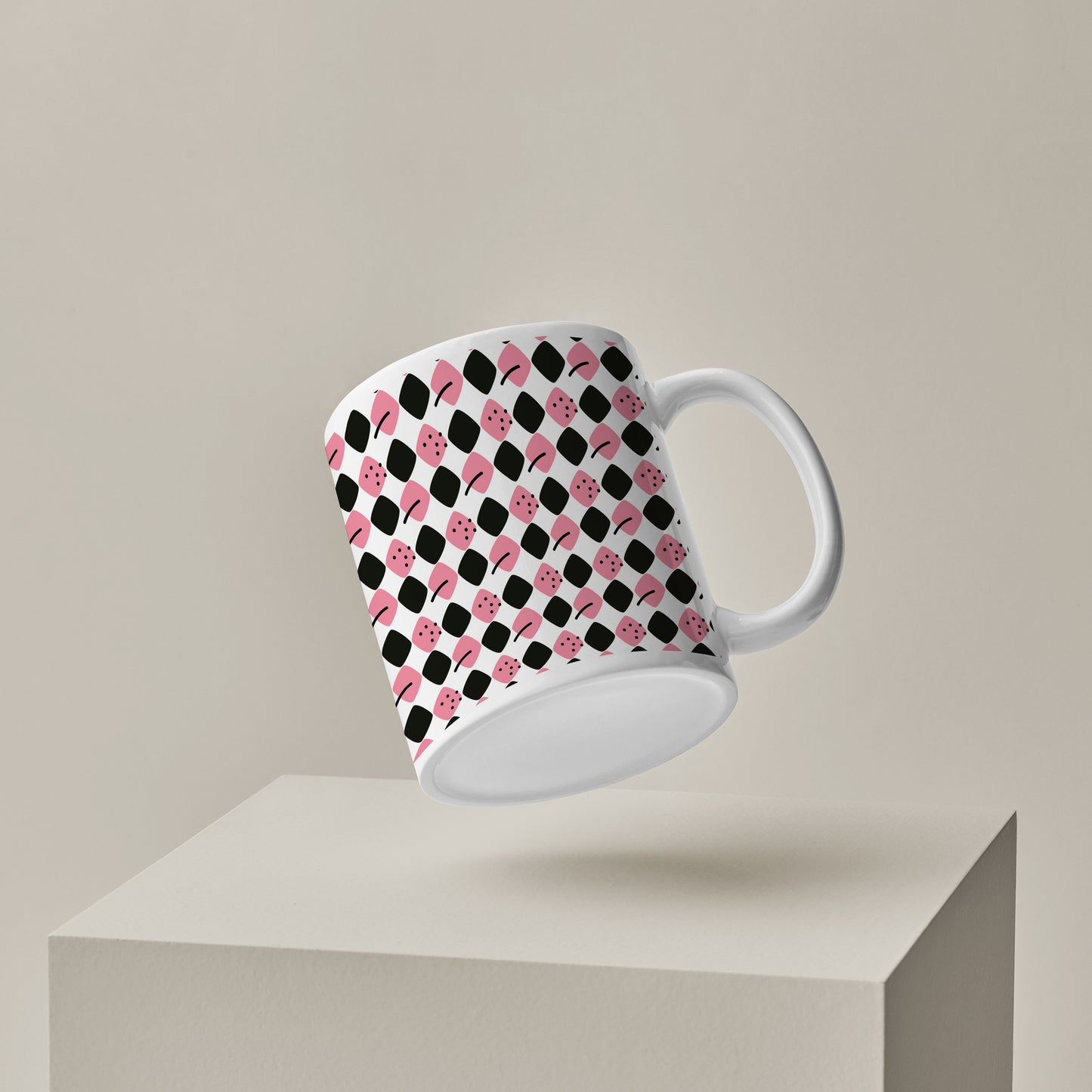 Black N Pink square vector leaves pattern White 330 ml Coffee Mug