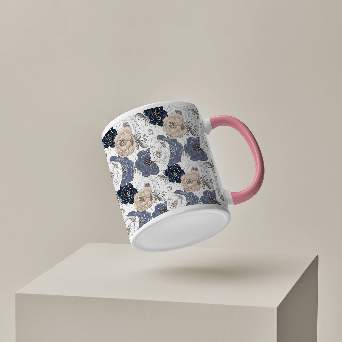 Flowers design Pattern Lite Pink Handle 330 ml Coffee Mug