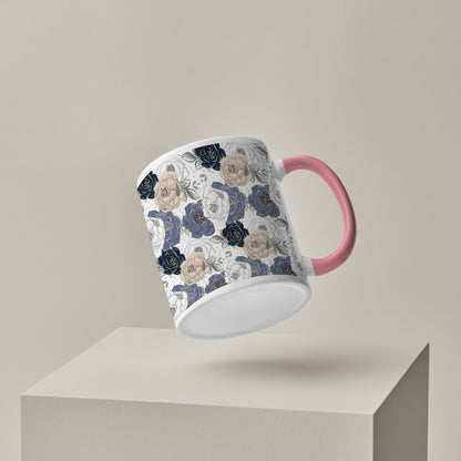 Flowers design Pattern Lite Pink Handle 330 ml Coffee Mug