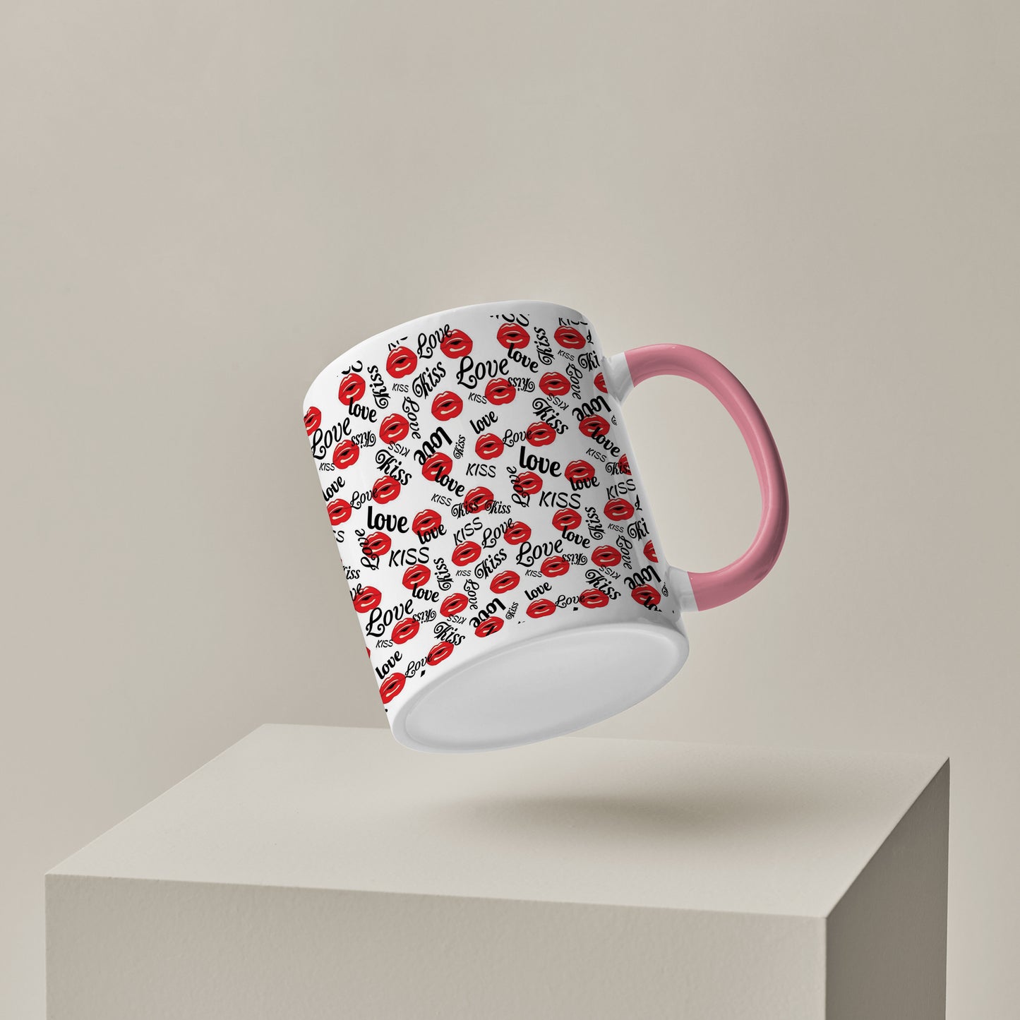 Red kissing lips vector Pattern design Pattern Lite Pink Handle 330 ml Coffee Mug