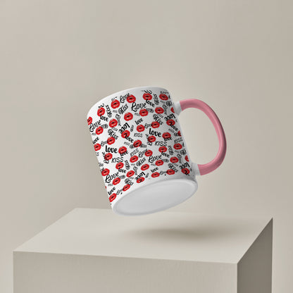 Red kissing lips vector Pattern design Pattern Lite Pink Handle 330 ml Coffee Mug