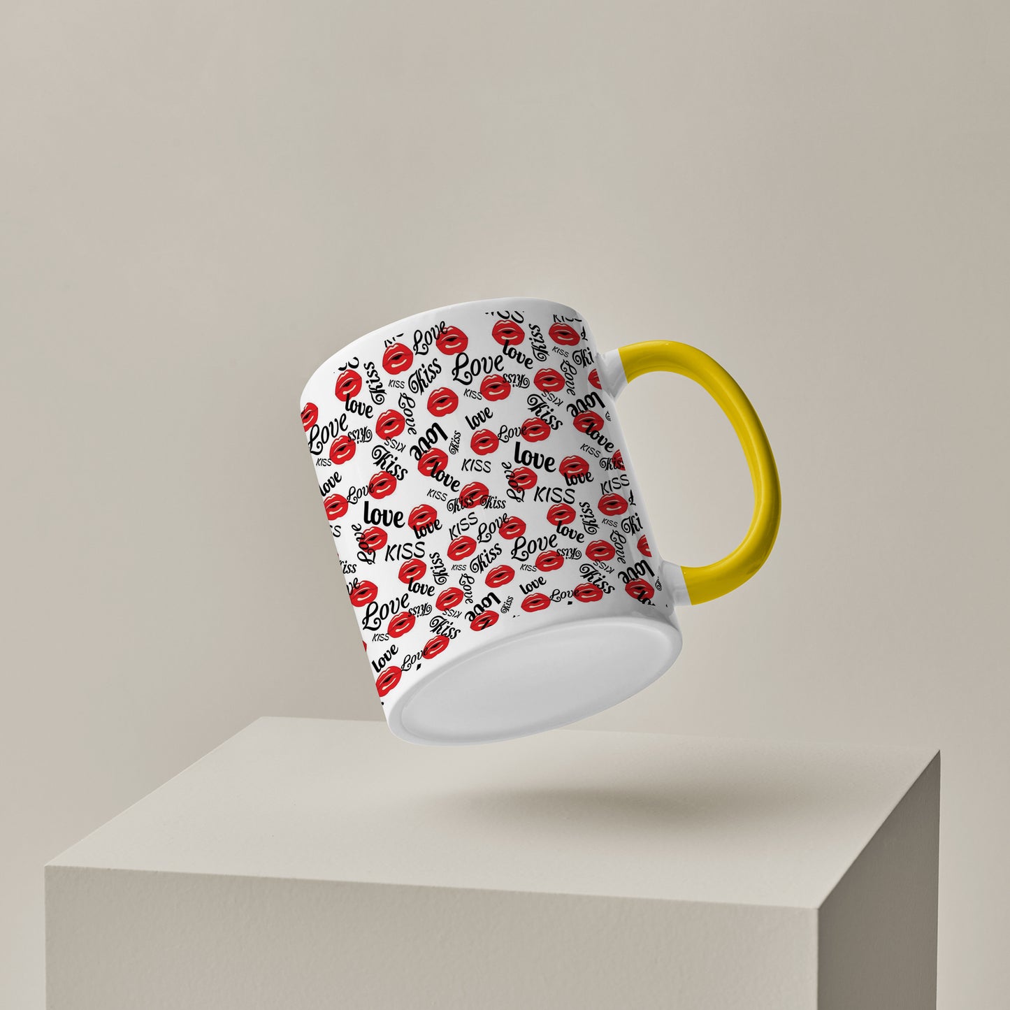 red kissing lips vector Pattern design Pattern Yellow Handle 330 ml Coffee Mug