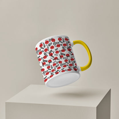 red kissing lips vector Pattern design Pattern Yellow Handle 330 ml Coffee Mug