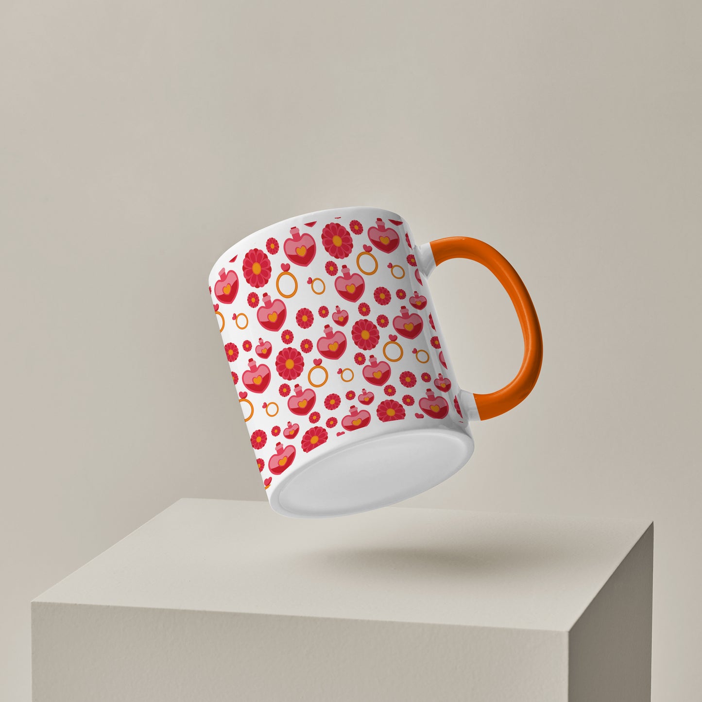 Red seamless love element pattern design Orange Handle 330 ml Coffee Mug