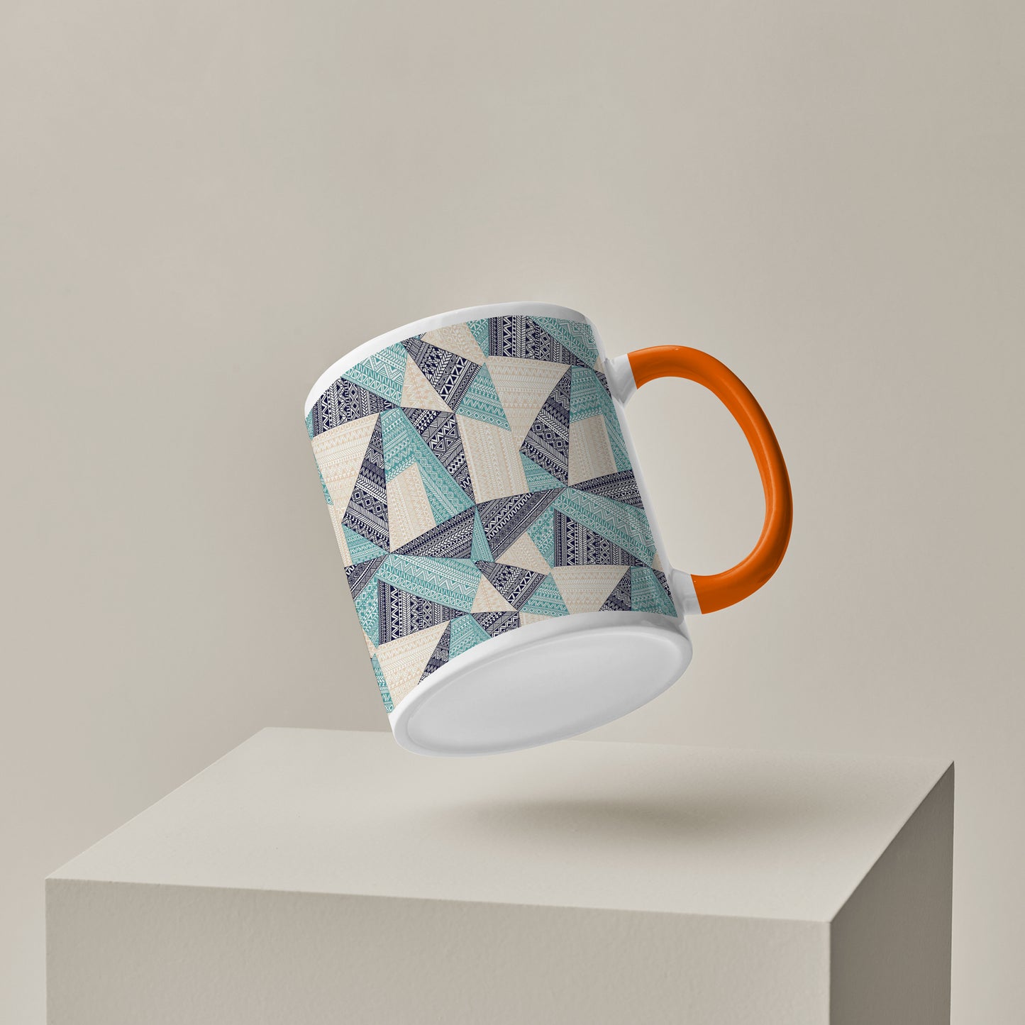 Triangle seamless pattern in patchwork style design Orange Handle 330 ml Coffee Mug