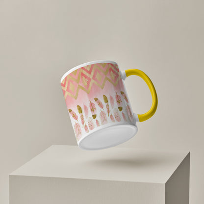 pink plumas design Pattern Yellow Handle 330 ml Coffee Mug