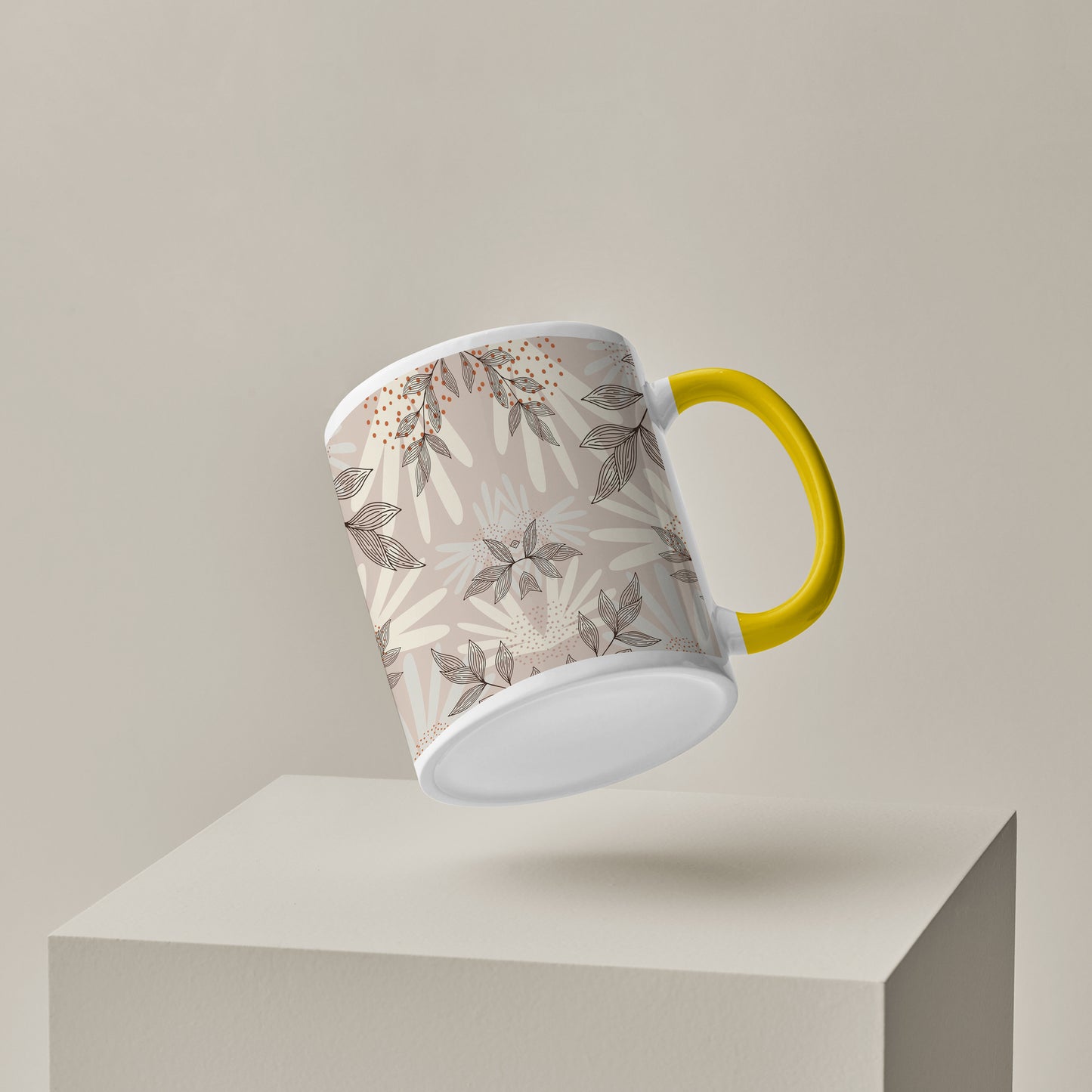 Abstract leaves and dots pattern design Pattern Yellow Handle 330 ml Coffee Mug