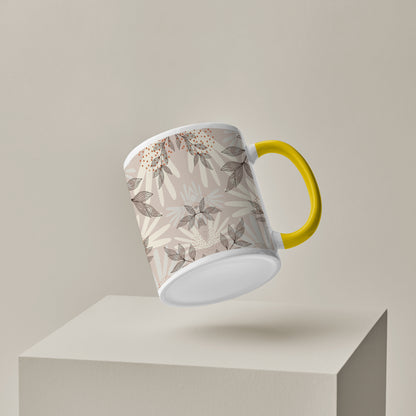Abstract leaves and dots pattern design Pattern Yellow Handle 330 ml Coffee Mug