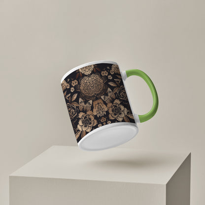 Gold flowers design Pattern Lite Green Handle 330 ml Coffee Mug