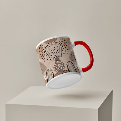 Aesthetic Flower Design Red Handle 330 ml Coffee Mug