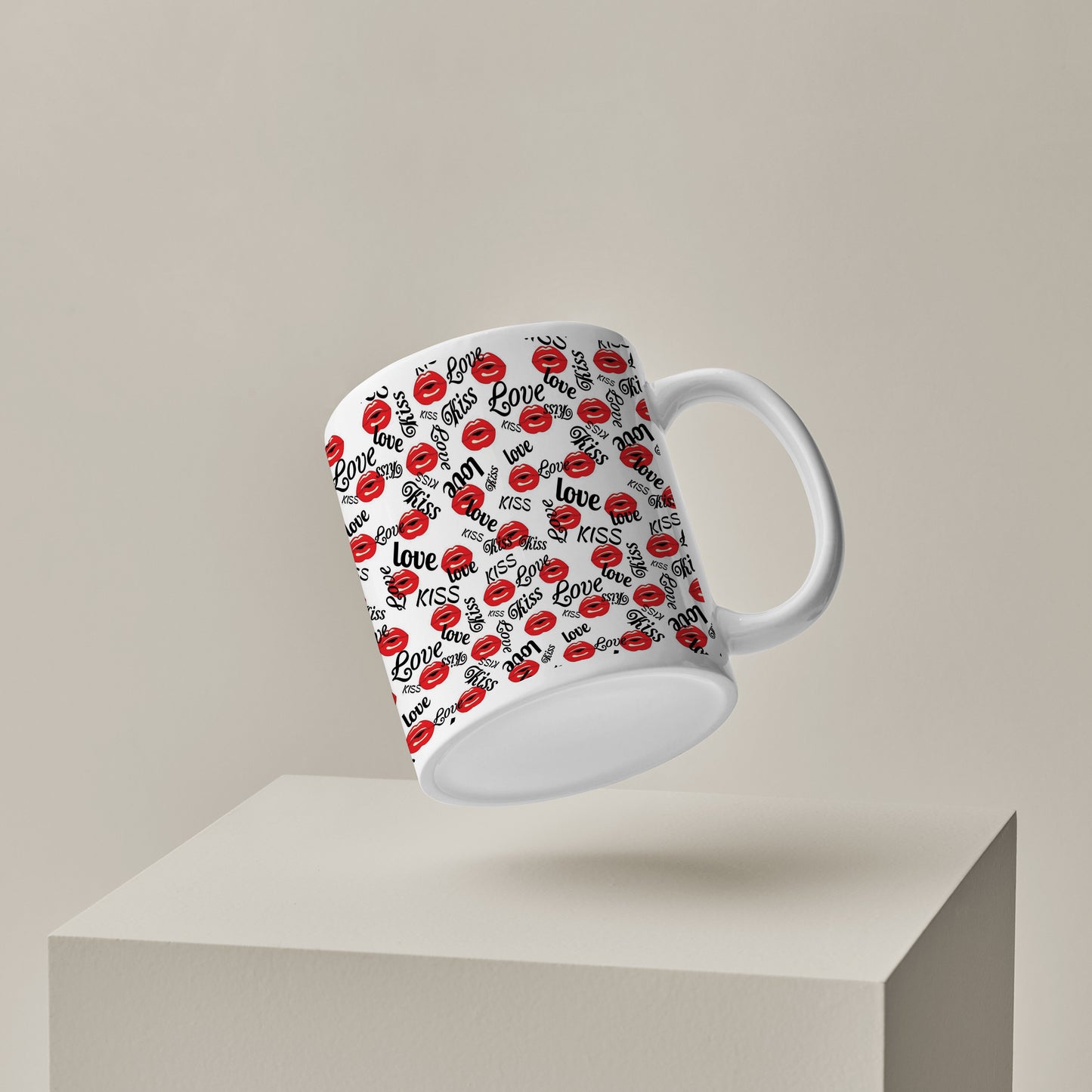 Red kissing lips vector Pattern design pattern White 330 ml Coffee Mug