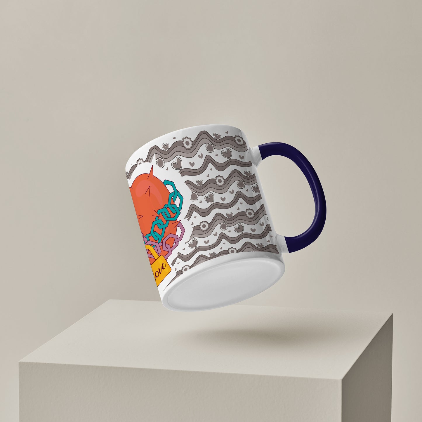 love chain Pattern Dark Blue Handle 330 ml Coffee Mug