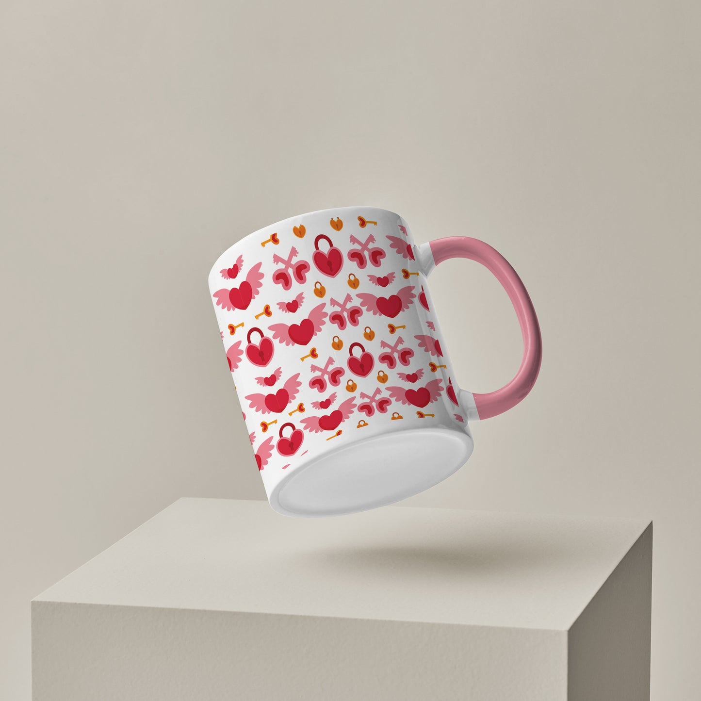 Red seamless love element design (2) Pattern Lite Pink Handle 330 ml Coffee Mug