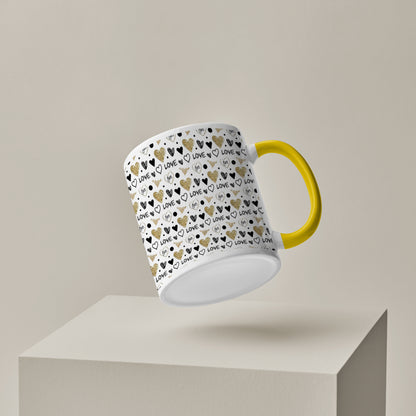 Hand drawn golden and black hearts pattern design Pattern Yellow Handle 330 ml Coffee Mug