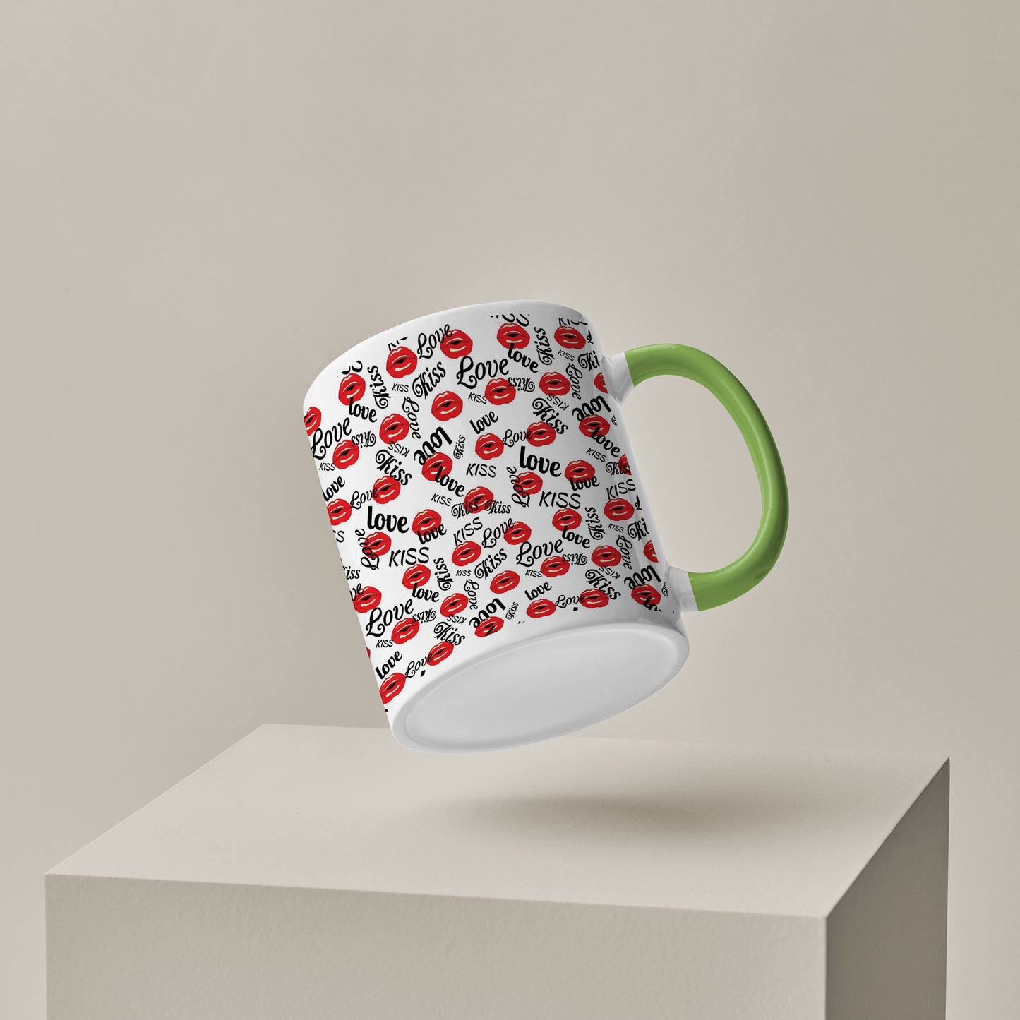 red kissing lips vector Pattern design Pattern Lite Green Handle 330 ml Coffee Mug