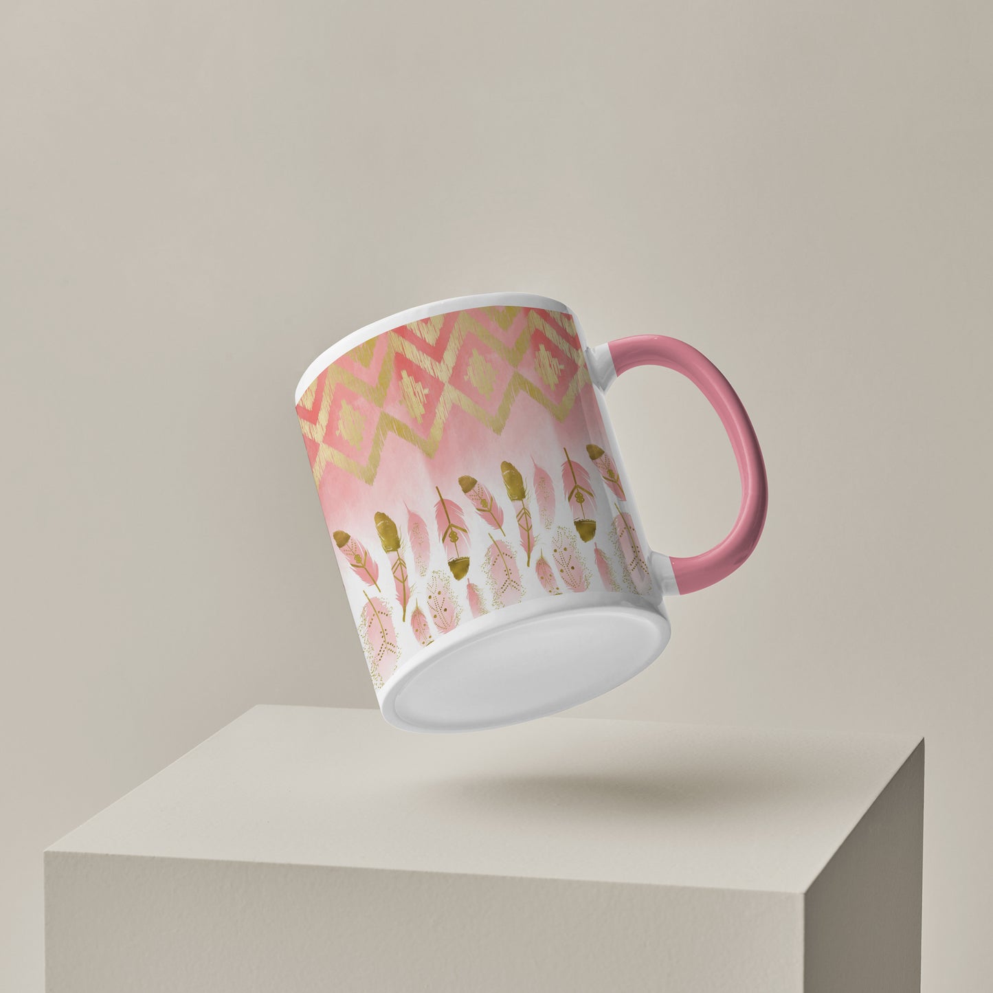 Pink plumas design Pattern Lite Pink Handle 330 ml Coffee Mug