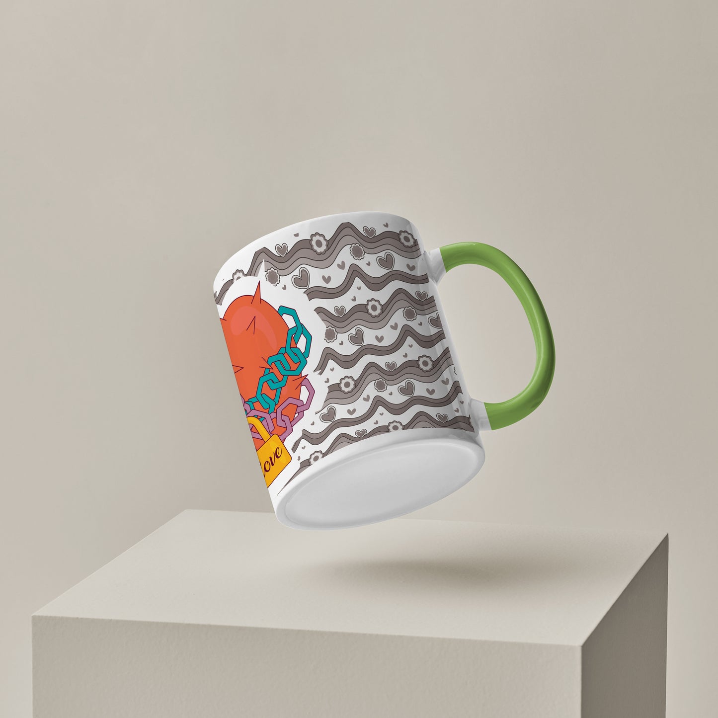 love chain Pattern Lite Green Handle 330 ml Coffee Mug