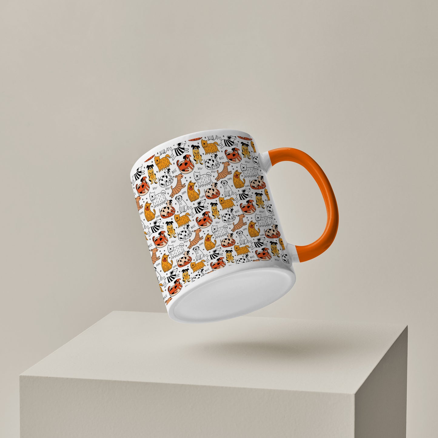 Dog breeds vector leaves pattern  design Orange Handle 330 ml Coffee Mug