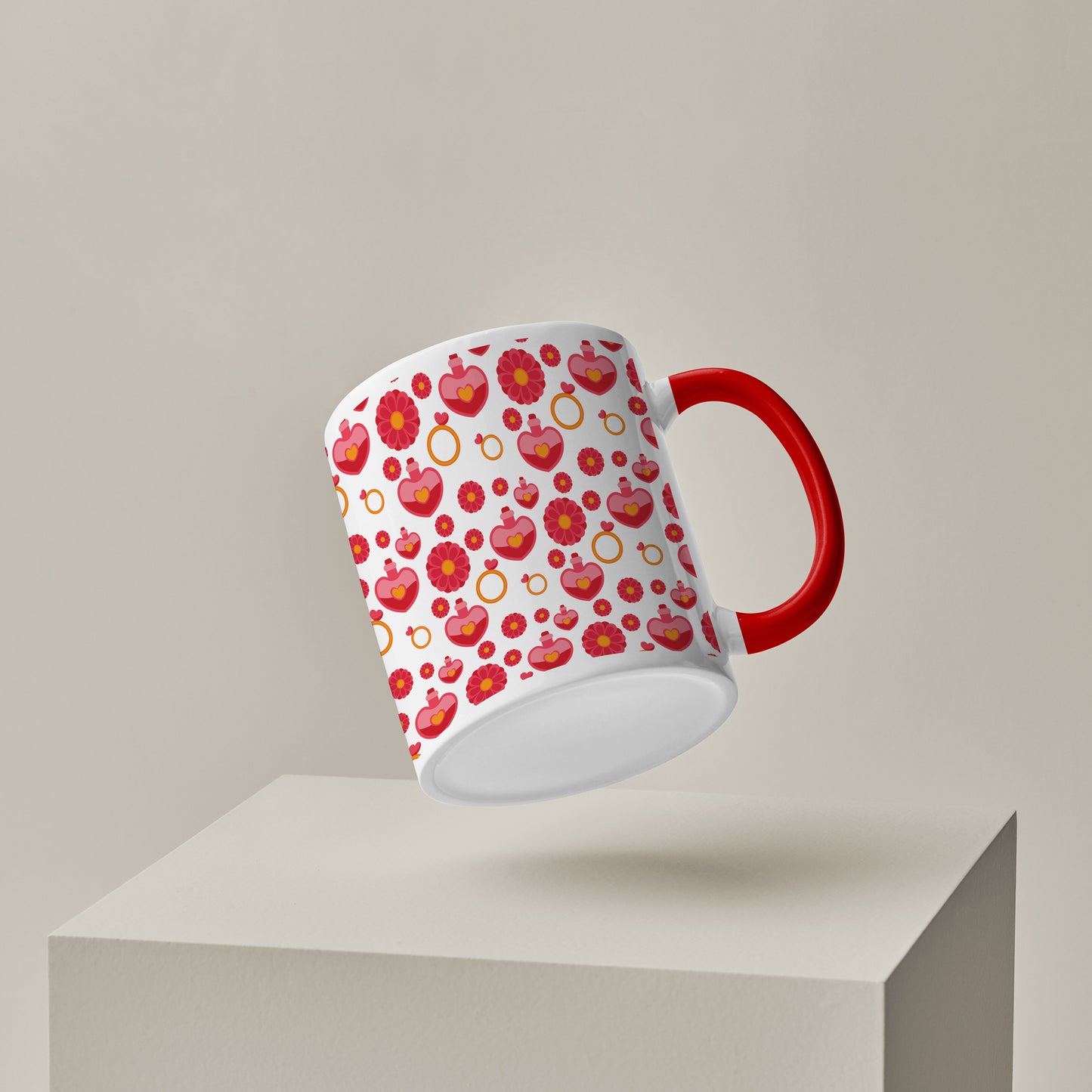 Red seamless love element pattern design Red Handle 330 ml Coffee Mug