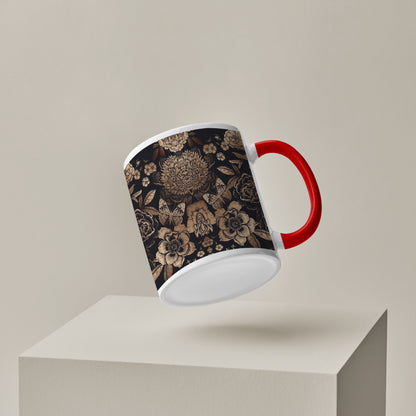 Gold flowers design Red Handle 330 ml Coffee Mug