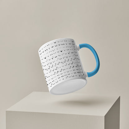 Kawaii faces doodle art design Pattern Sky Blue Handle 330 ml Coffee Mug
