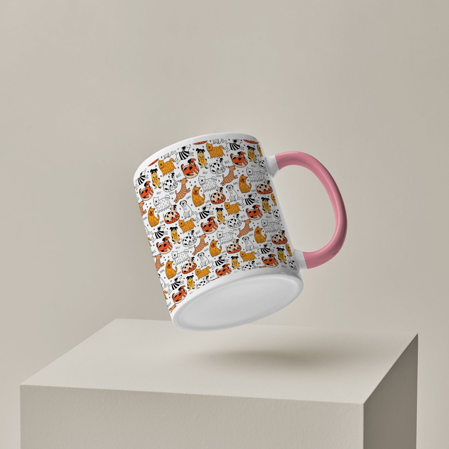 Dog breeds vector leaves design Pattern Lite Pink Handle 330 ml Coffee Mug