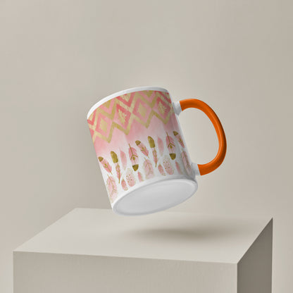 Pink plumas design Orange Handle 330 ml Coffee Mug