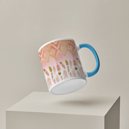 Pink plumas design Pattern Sky Blue Handle 330 ml Coffee Mug
