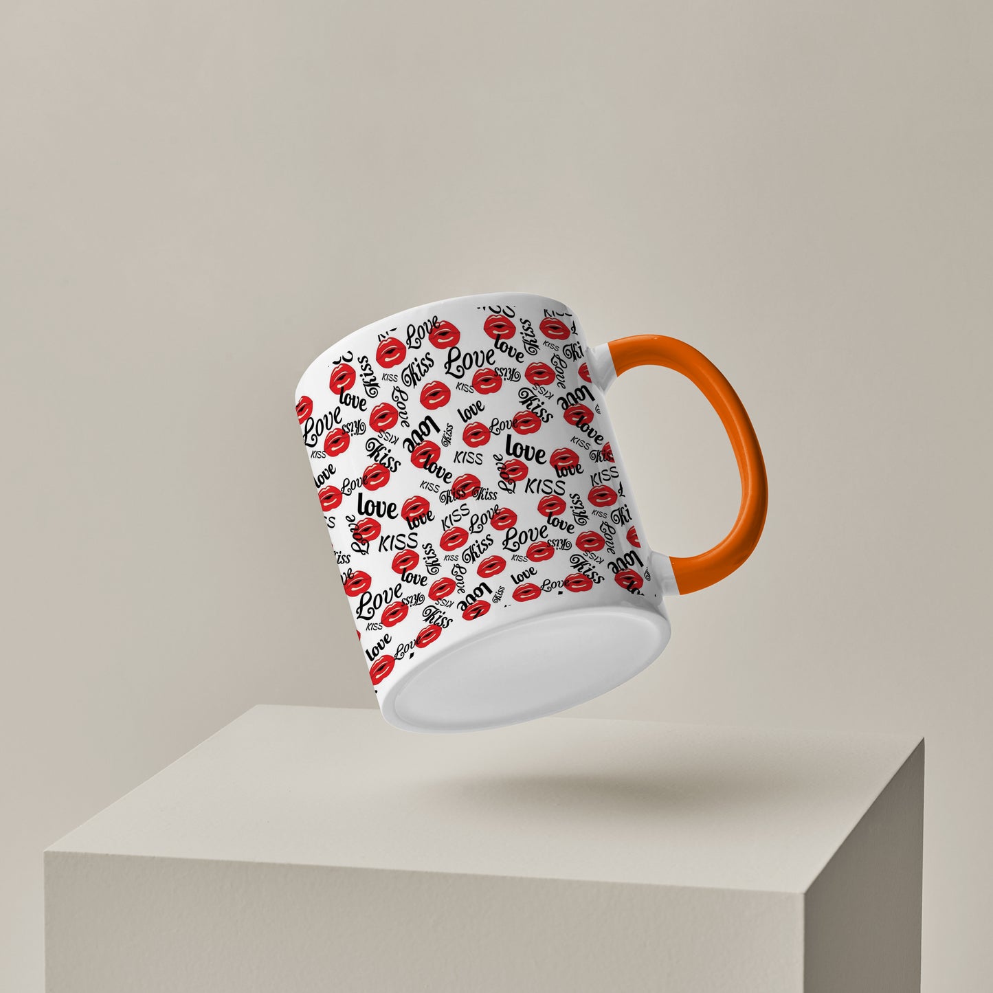 Red kissing lips vector Pattern design Orange Handle 330 ml Coffee Mug