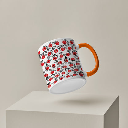 Red kissing lips vector Pattern design Orange Handle 330 ml Coffee Mug