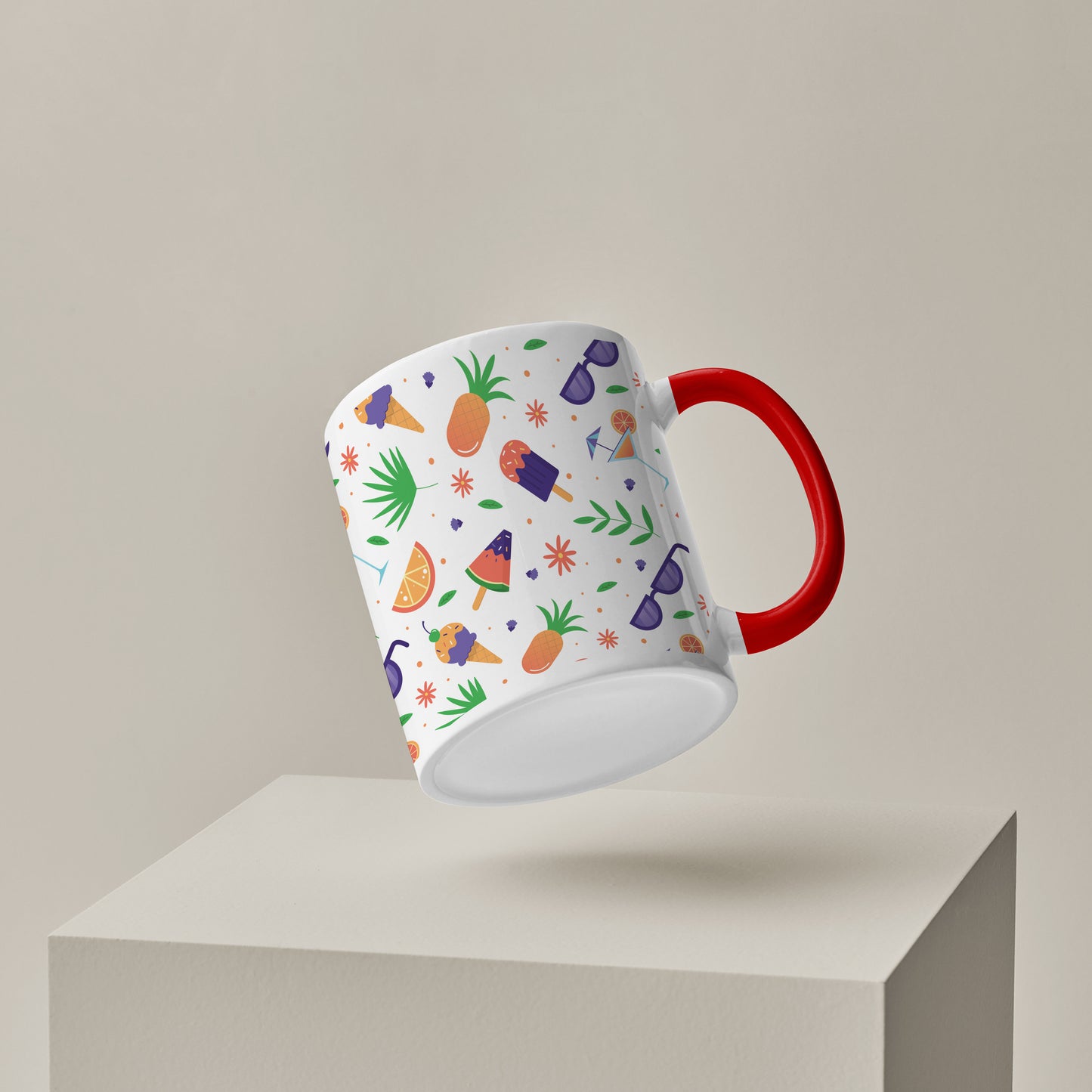 Beach Vibes Spectacular Design with Red Handle  330 ml Coffee Mug