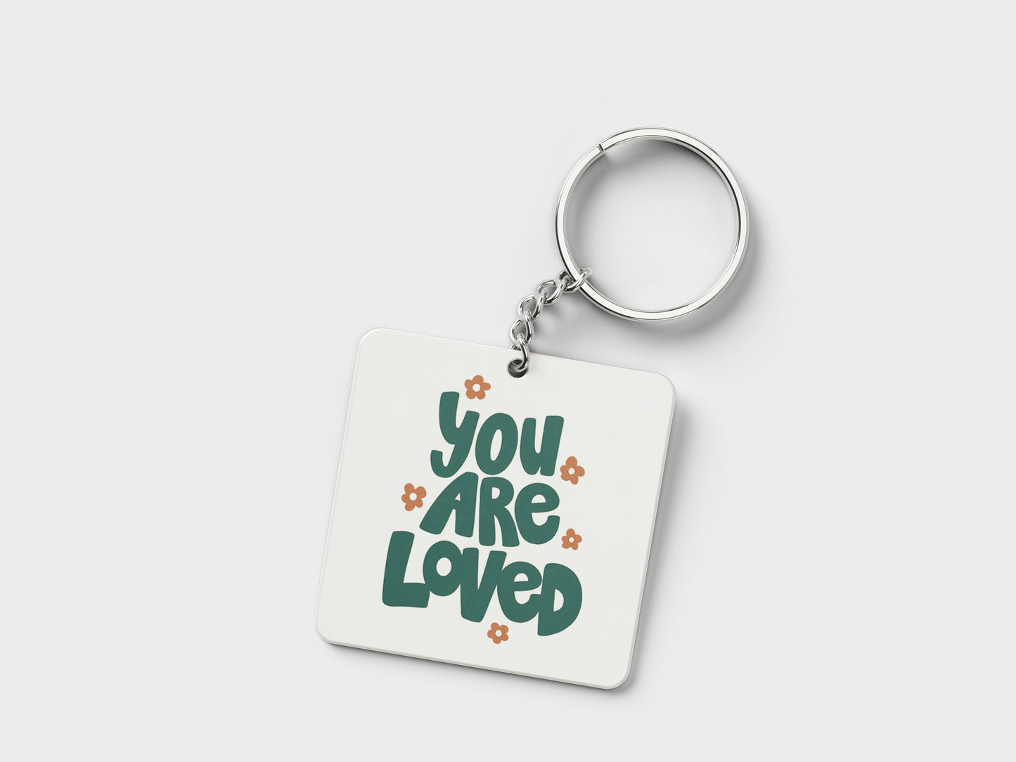 You are loved Printed Square Shape Wooden Keyring with Chain