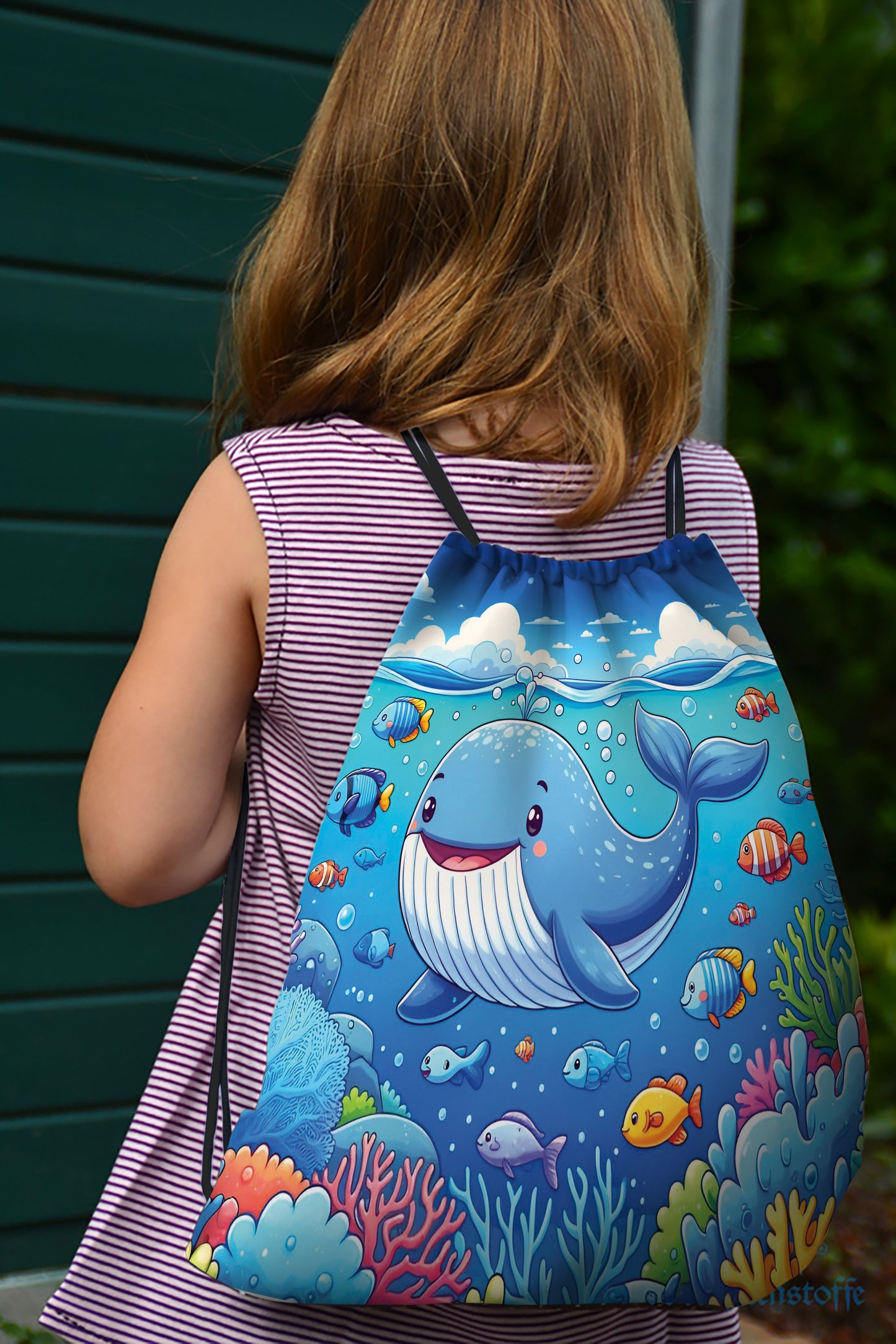 Whales Vector Cartoon Pattern Polyester String Backpack Bags for kids for Gym, Yoga, Tuition ,Beach Bag for 4-10 year boys and girls
