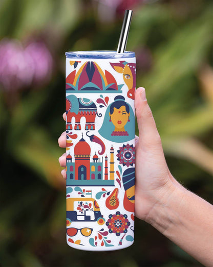 Indian architecture and Asian traditions set Pro Vecto 2 Printed 750ML with Lid Leak Proof Travel Tumbler with Straw