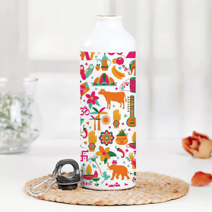 Indian architecture and Asian traditions set Pro Vector Printed Normal Sipper Water Bottle 750 ml For Gym, Yoga, Kids, Boys, Girls, Brother, Sister, Babies, Baby, Workout, Adults