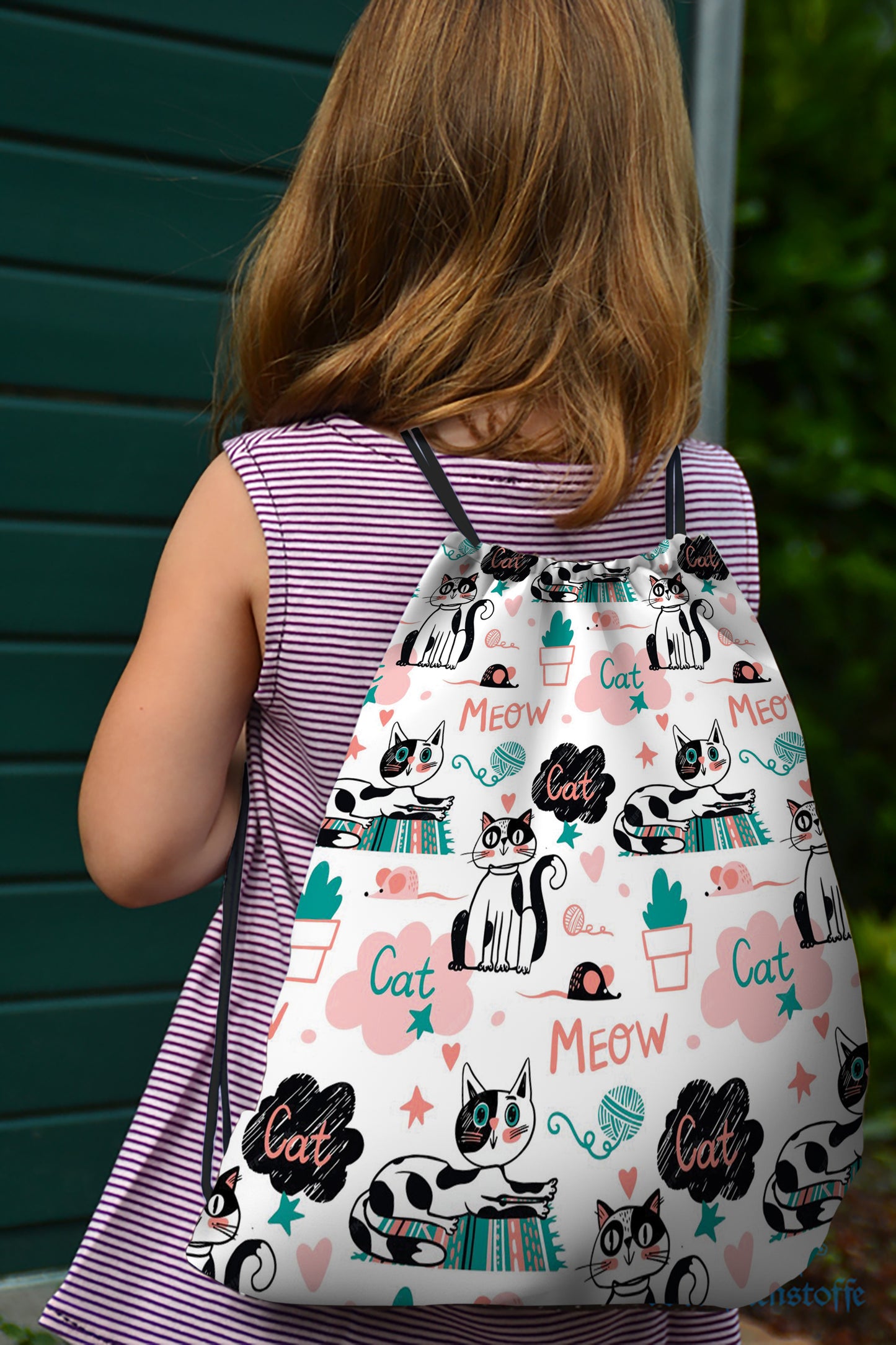 Doodle Animals and Words Pattern Polyester String Backpack Bags for kids for Gym, Yoga, Tuition ,Beach Bag for 4-10 year boys and girls