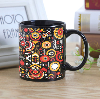 Bold Abstract Geometric Art Combo Mugs and Coaster(Set of 2 Mugs and 2 coasters) 330 ml Full Black Coffee Mug