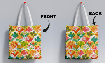 Watercolor flowers and human seamless pattern Printed Design White Tote Bag  (14 X 16 Inches) For Shopping, College, Travel