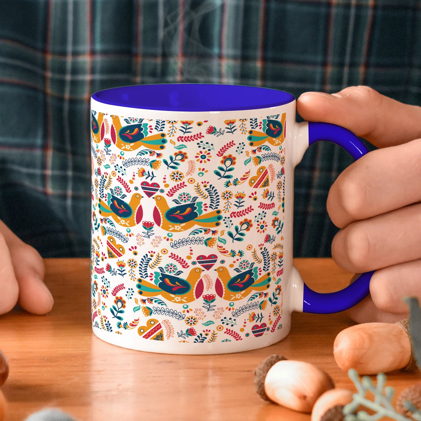 Flat design nordic pattern design Dark Blue Handle 330 ml Coffee Mug
