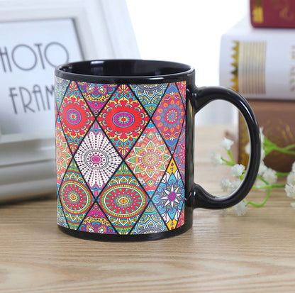 Colorful Floral Seamless Pattern Combo Mugs and Coaster(Set of 2 Mugs and 2 coasters) 330 ml Full Black Coffee Mug