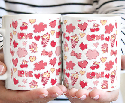 Retro pattern of decorative love elements design White 330 ml Coffee Mug