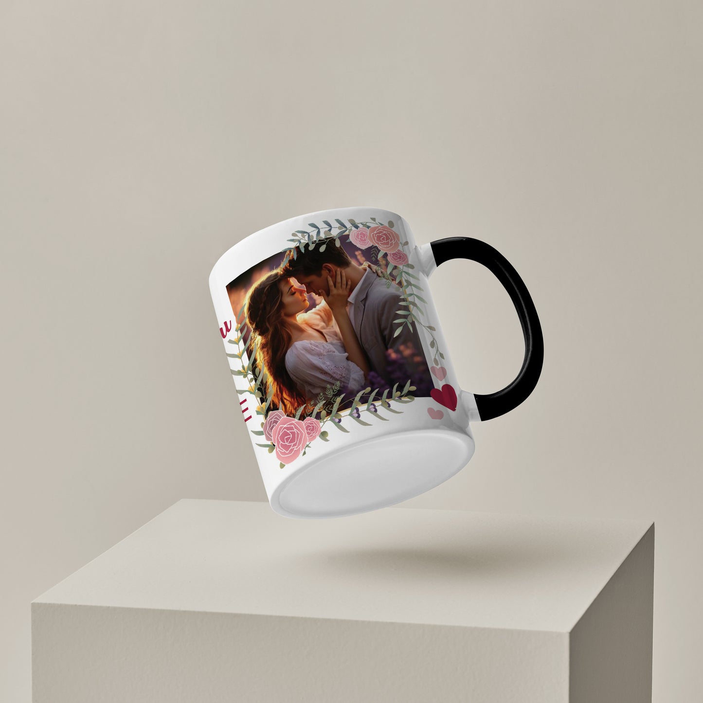 Couple Personalized Add Photos Black Handle 330 ml Coffee Mug