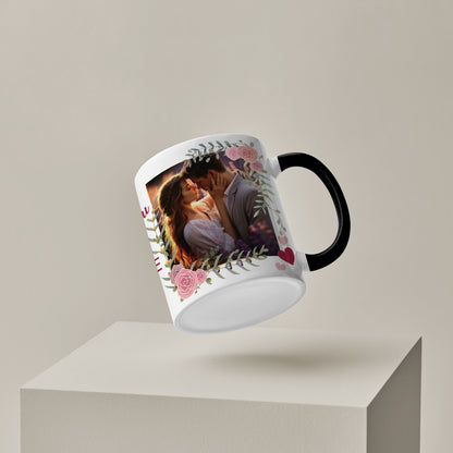 Couple Personalized Add Photos Black Handle 330 ml Coffee Mug